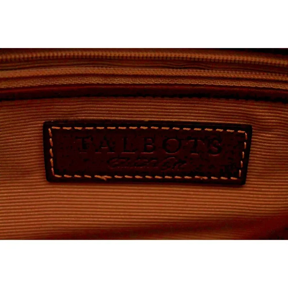 Talbots Leather Handbag Purse Brown White Thread Detailing Flap Closure